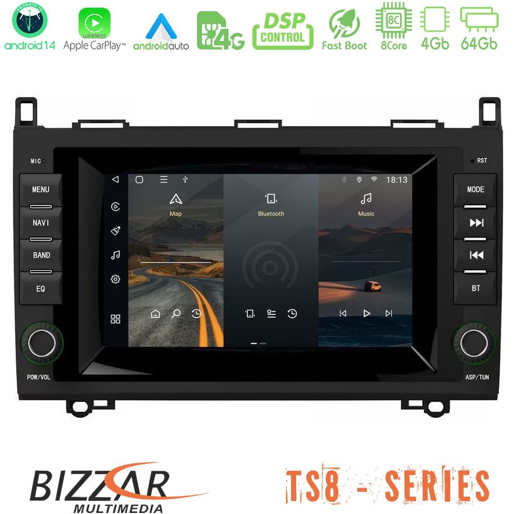 Bizzar Mercedes A/B/Sprinter/Vito 8core Android14 4+64GB Navigation Multimedia Deckless 7" με Carplay/AndroidAuto (OEM Style)
