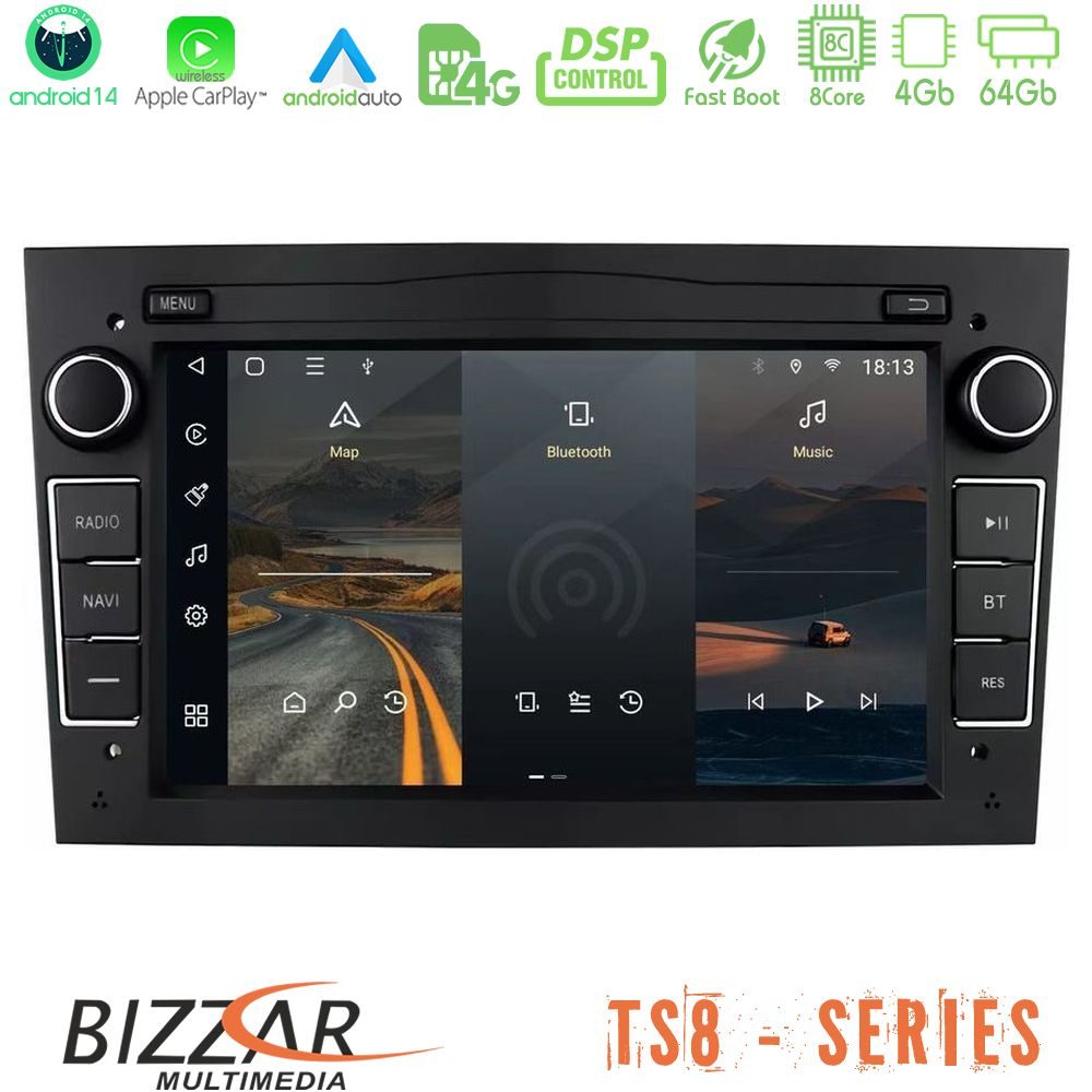 Bizzar Opel Astra/Corsa/Antara/Zafira 8core Android14 4+64GB Navigation Multimedia Deckless 7" με Carplay/AndroidAuto (OEM Style | Piano Black Color)