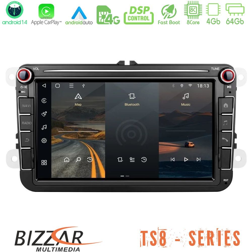 Bizzar OEM VW Group 8core Android14 4+64GB Navigation Multimedia Deckless 8" με Carplay/AndroidAuto