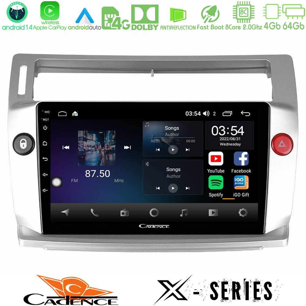 Cadence X Series Citroen C4 2004-2010 8core Android 14 4+64GB Navigation Multimedia Tablet 9"
