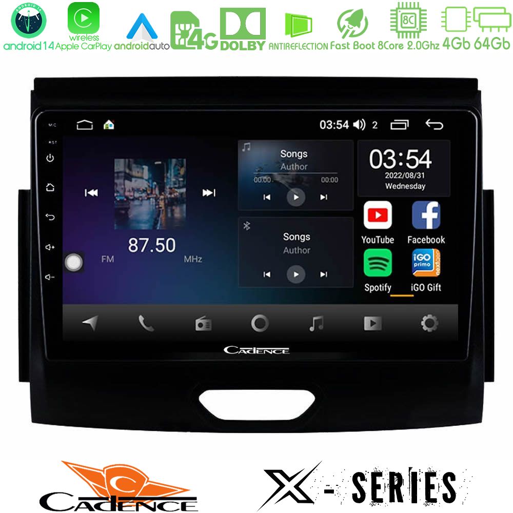 Cadence X Series Ford Ranger 2017-2022 8core Android 14 4+64GB Navigation Multimedia Tablet 9"
