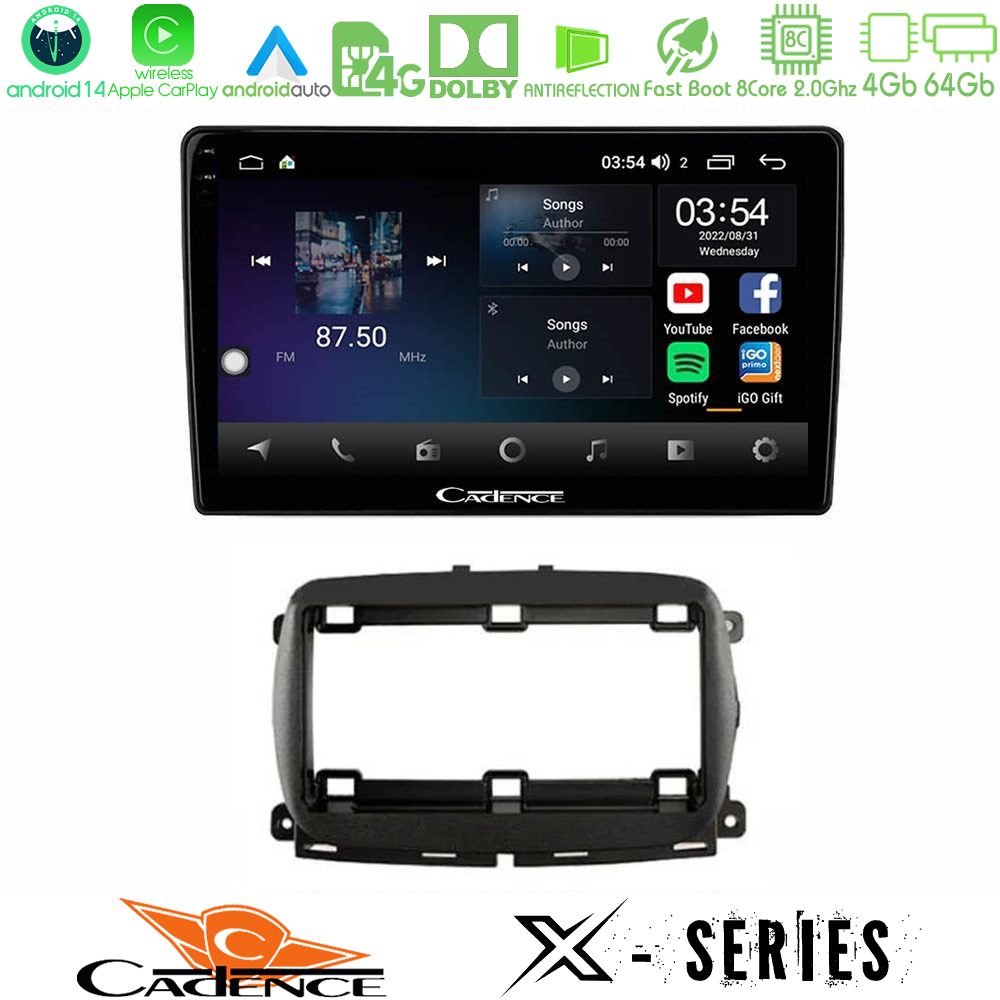 Cadence X Series  Fiat 500 2016> 8core Android 14 4+64GB Navigation Multimedia Tablet 9"