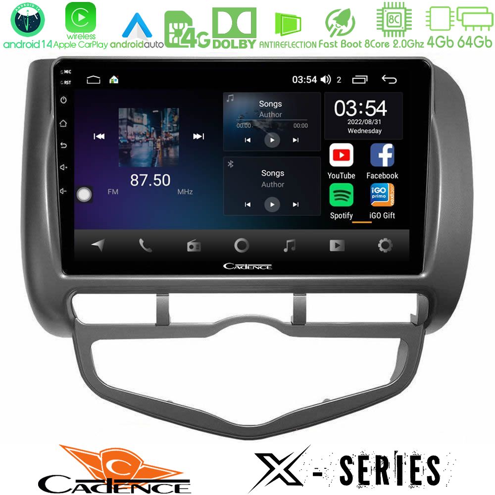 Cadence X Series Honda Jazz 2002-2008 (Auto A/C) 8core Android 14 4+64GB Navigation Multimedia Tablet 9"