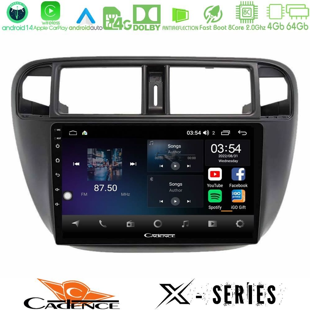 Cadence X Series Honda Civic 1995-2001 8core Android 14 4+64GB Navigation Multimedia Tablet 9"