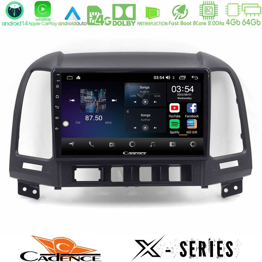 Cadence X Series Hyundai Santa Fe 2006-2013 8core Android 14 4+64GB Navigation Multimedia Tablet 10"