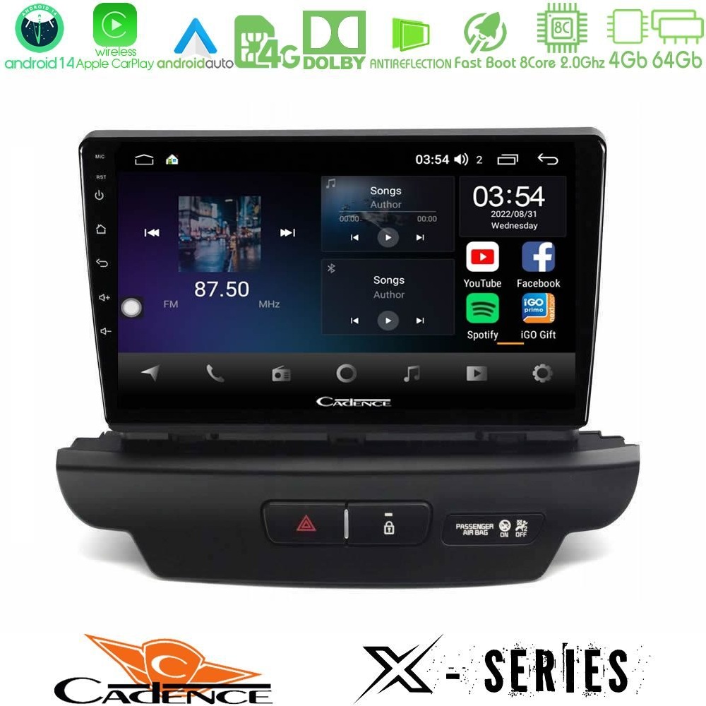 Cadence X Series Kia Ceed 2018-2023 8core Android 14 4+64GB Navigation Multimedia Tablet 9" (Low Version)