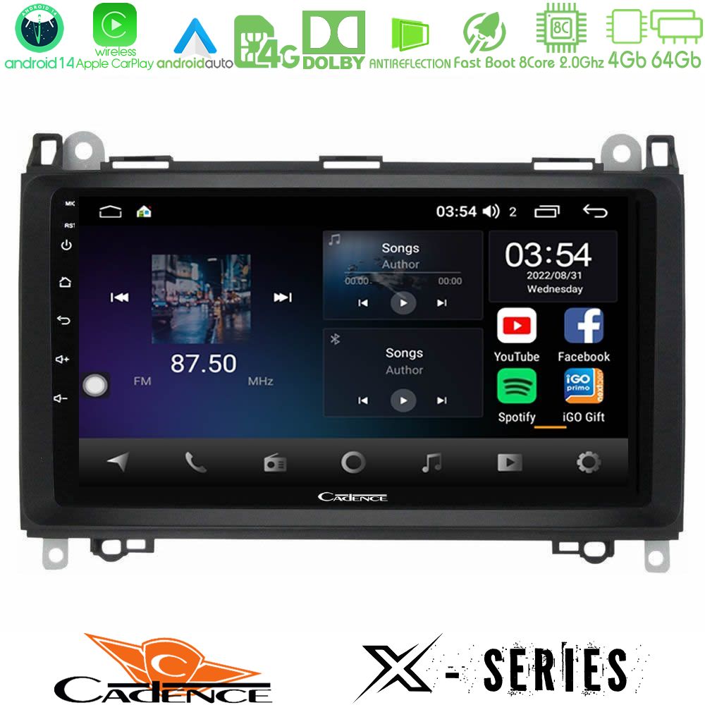 Cadence X Series Mercedes A/B/Vito/Sprinter Class 8core Android 14 4+64GB Navigation Multimedia 9"