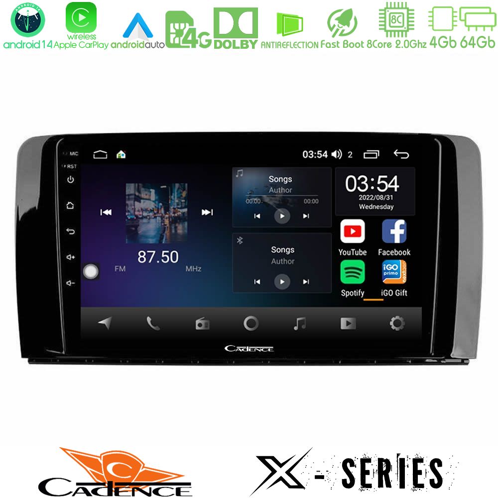 Cadence X Series Mercedes R Class 8core Android 14 4+64GB Navigation Multimedia Tablet 9"