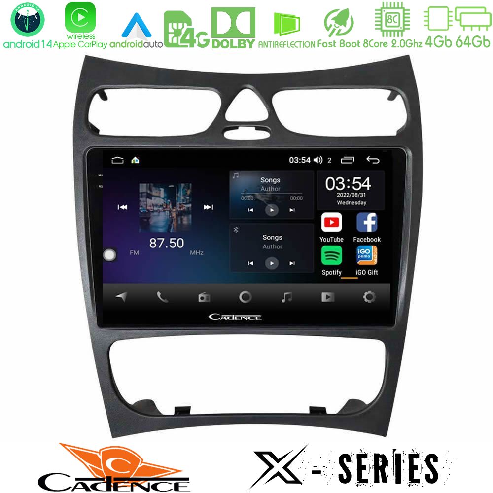 Cadence X Series Mercedes CLK Class W209 2000-2004 8core Android 14 4+64GB Navigation Multimedia Tablet 9"