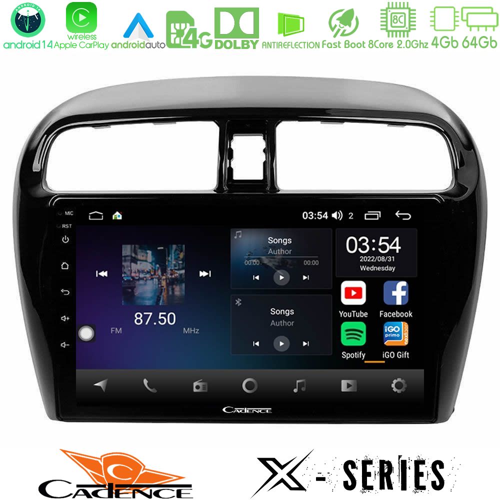 Cadence X Series Mitsubishi Space Star 2013-2016 8core Android 14 4+64GB Navigation Multimedia Tablet 9"