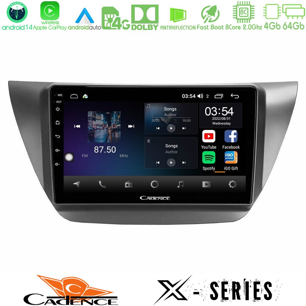 Cadence X Series Mitsubishi Lancer 2004 – 2008 8core Android 14 4+64GB Navigation Multimedia Tablet 9"