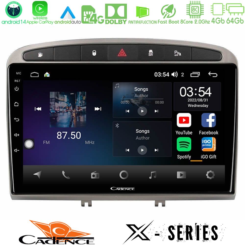 Cadence X Series Peugeot 308/RCZ 8core Android 14 4+64GB Navigation Multimedia Tablet 9" (Ασημί Χρώμα)