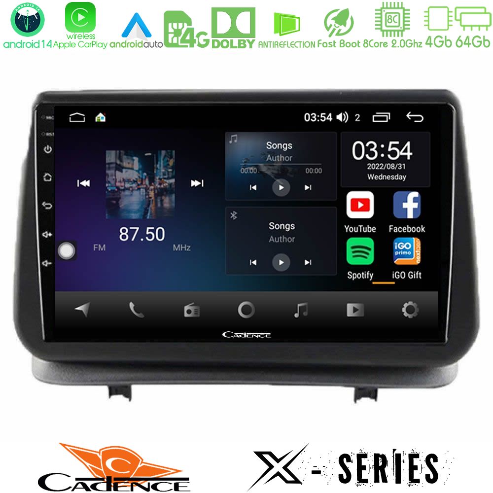 Cadence X Series Renault Clio 2005-2012 8core Android 14 4+64GB Navigation Multimedia Tablet 9"