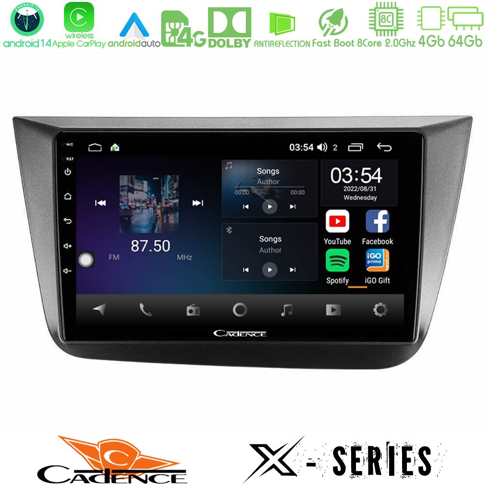 Cadence X Series Seat Altea 2004-2015 8core Android 14 4+64GB Navigation Multimedia Tablet 9"