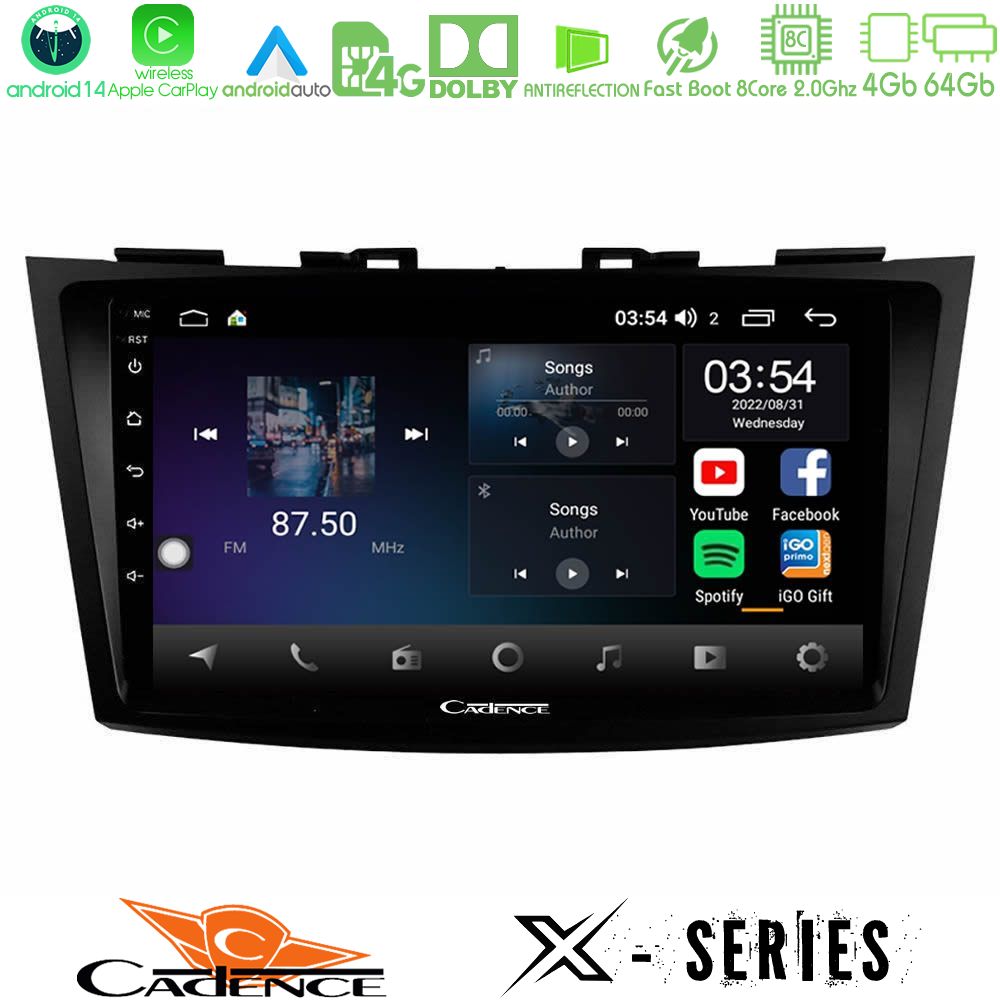 Cadence X Series Suzuki Swift 2011-2016 8core Android 14 4+64GB Navigation Multimedia Tablet 9"