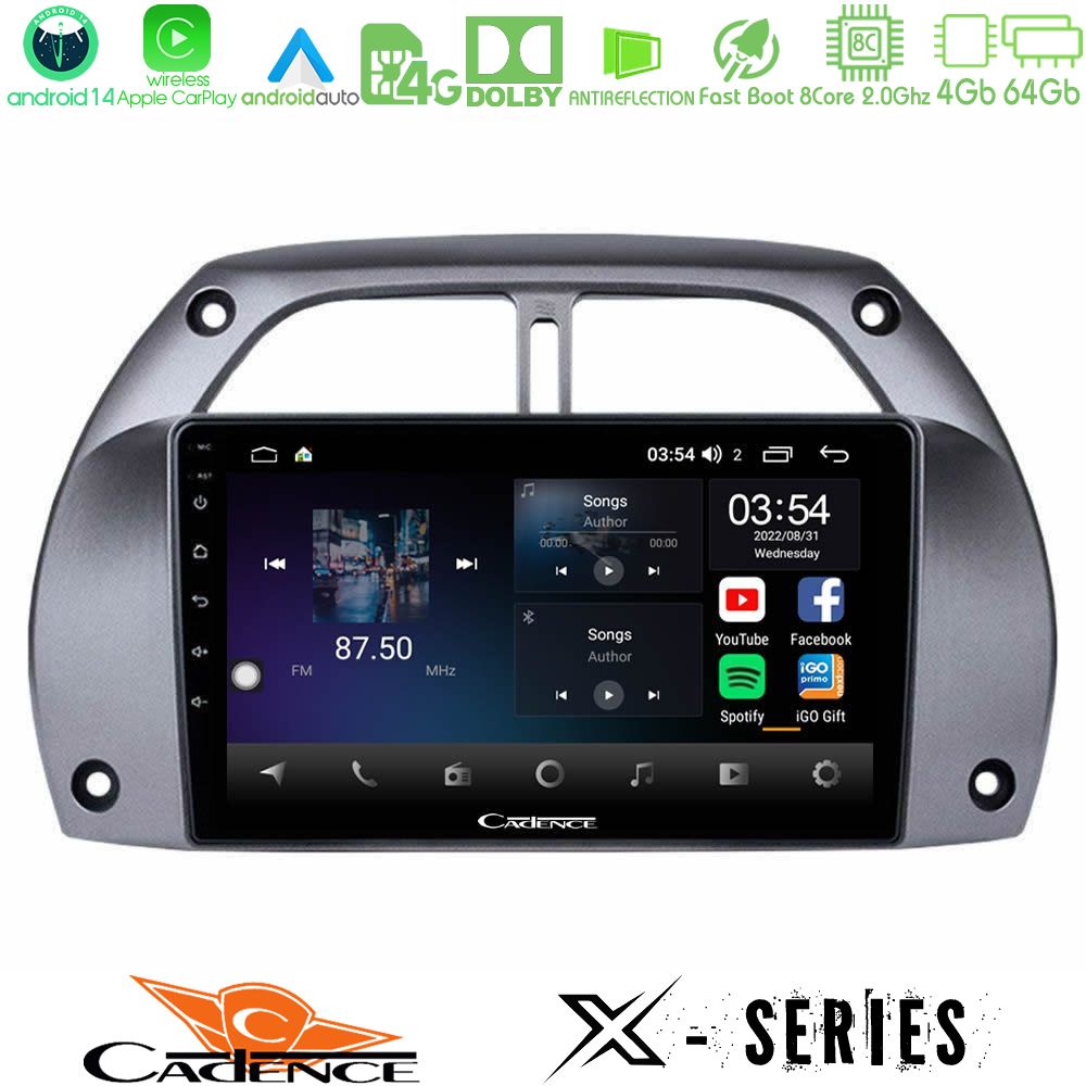 Cadence X Series Toyota RAV4 2001 - 2006 8core Android 14 4+64GB Navigation Multimedia Tablet 9"
