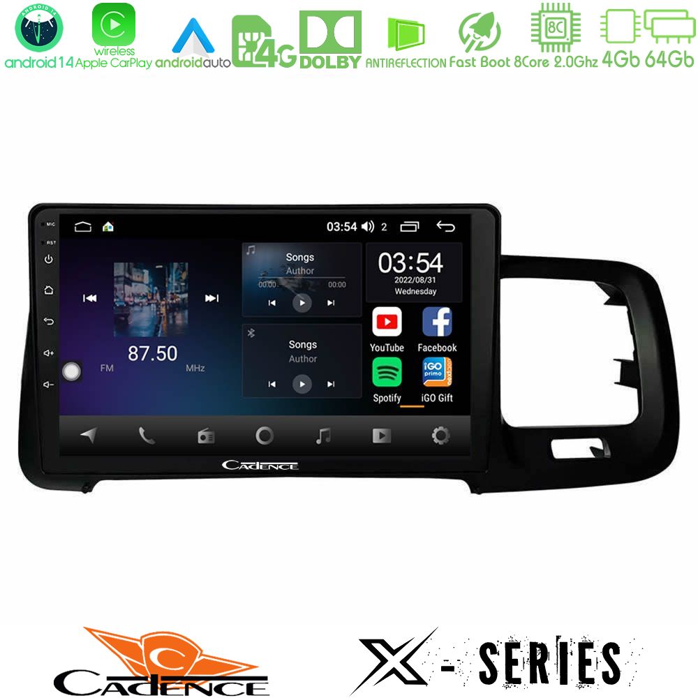 Cadence X Series Volvo S60 2010-2018 8core Android 14 4+64GB Navigation Multimedia Tablet 9"