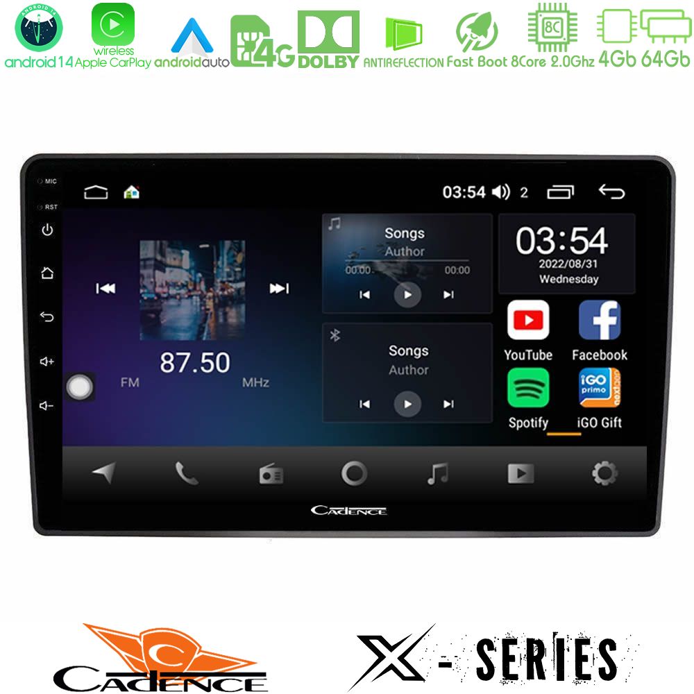 Cadence X Series VW Passat 8core Android 14 4+64GB Navigation Multimedia Tablet 9"