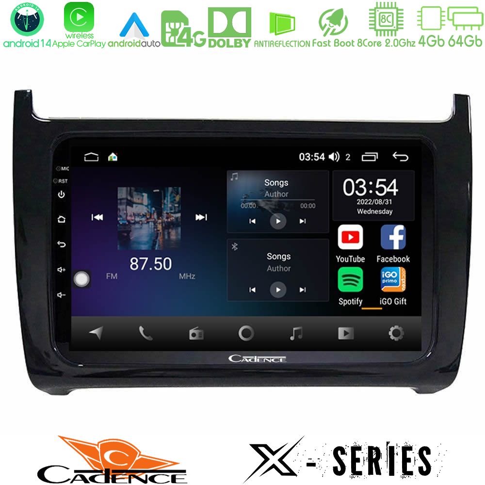 Cadence X Series Vw Polo 2009-2014 8core Android 14 4+64GB Navigation Multimedia Tablet 9"