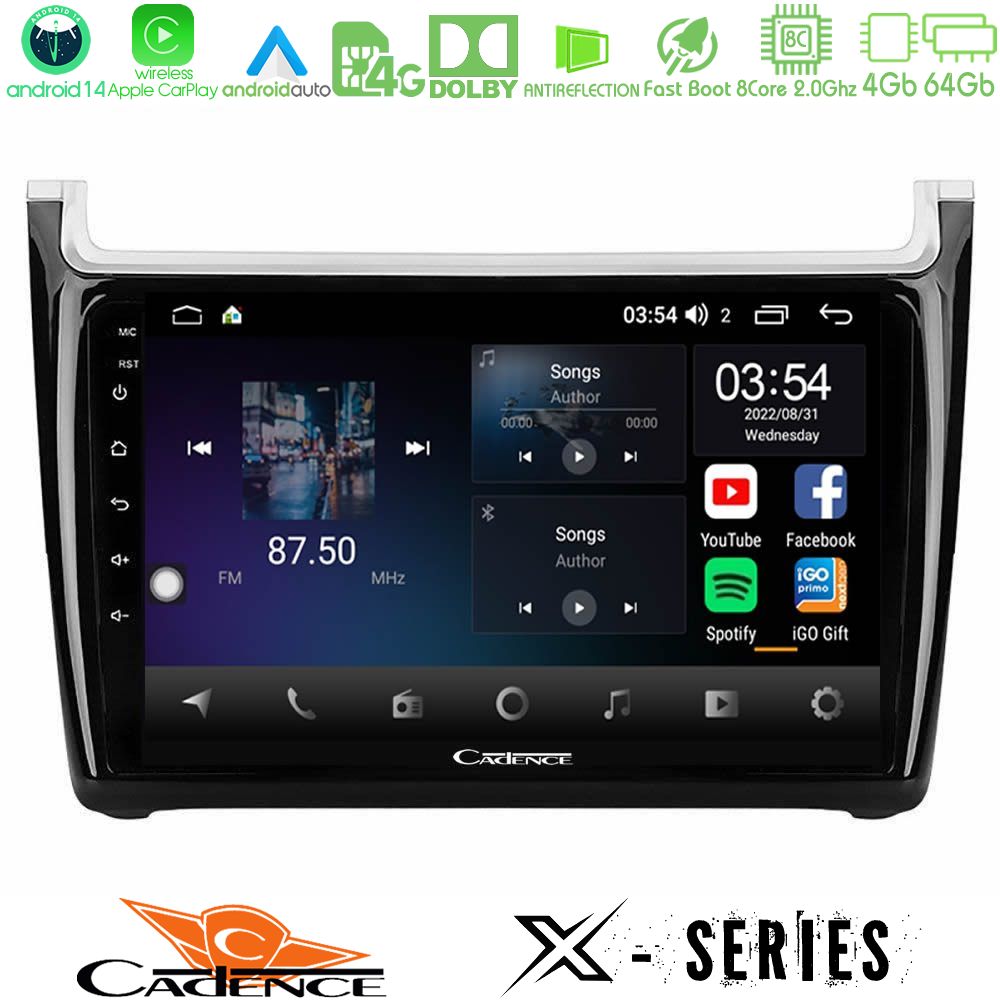 Cadence X Series Vw Polo 2014-2017 8core Android 14 4+64GB Navigation Multimedia Tablet 9"
