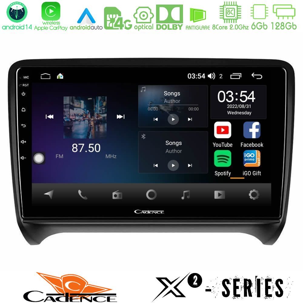 Cadence X2 Series 8Core Android14 6+128GB Audi TT B7 Navigation Multimedia Tablet 9"