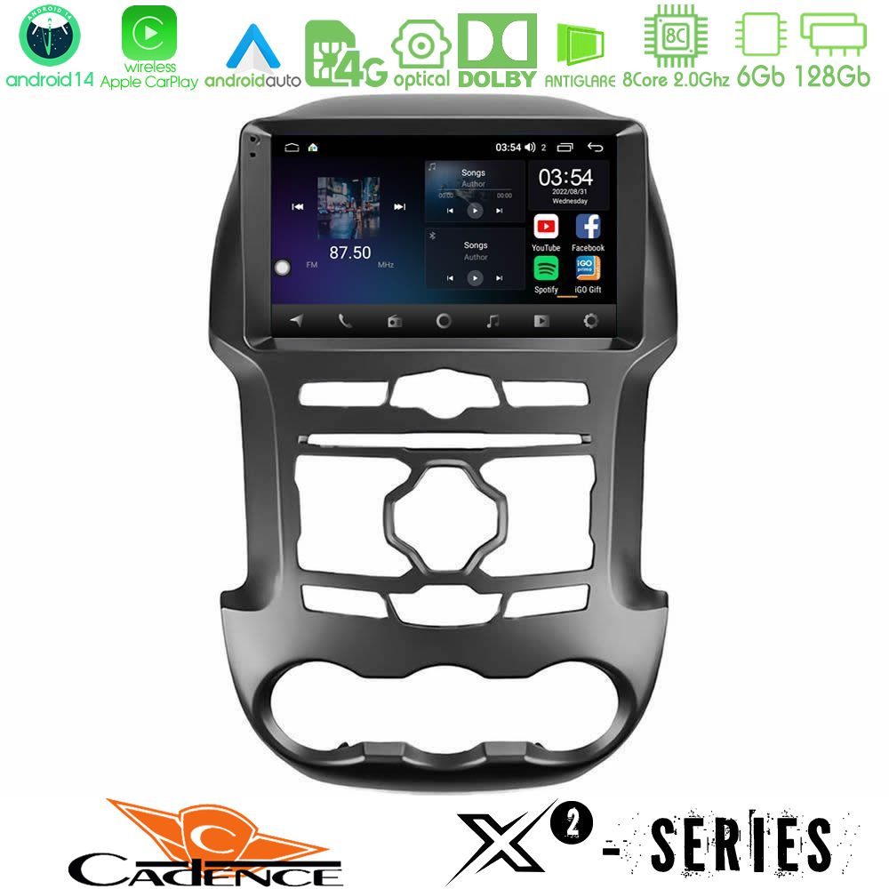 Cadence X2 Series 8Core Android14 6+128GB Ford Ranger 2012-2016 Navigation Multimedia Tablet 9"