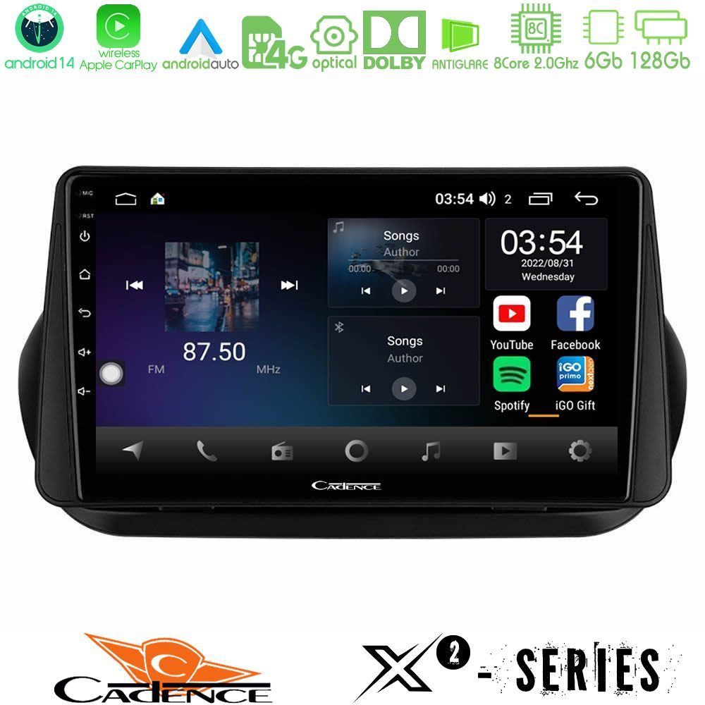 Cadence X2 Series 8Core Android14 6+128GB Fiat Fiorino/Citroen Nemo/Peugeot Bipper Navigation Multimedia Tablet 10"