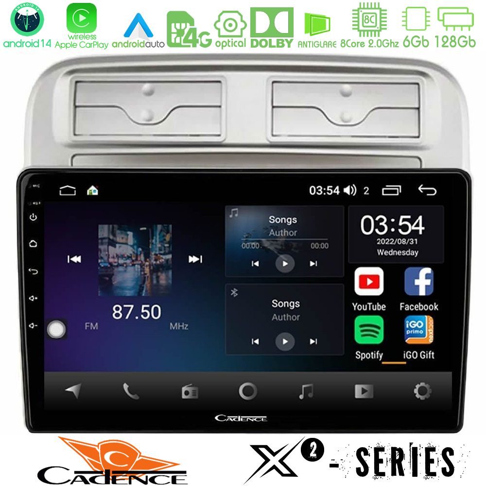 Cadence X2 Series 8Core Android14 6+128GB Fiat Grande Punto 2006-2011 Navigation Multimedia Tablet 9"