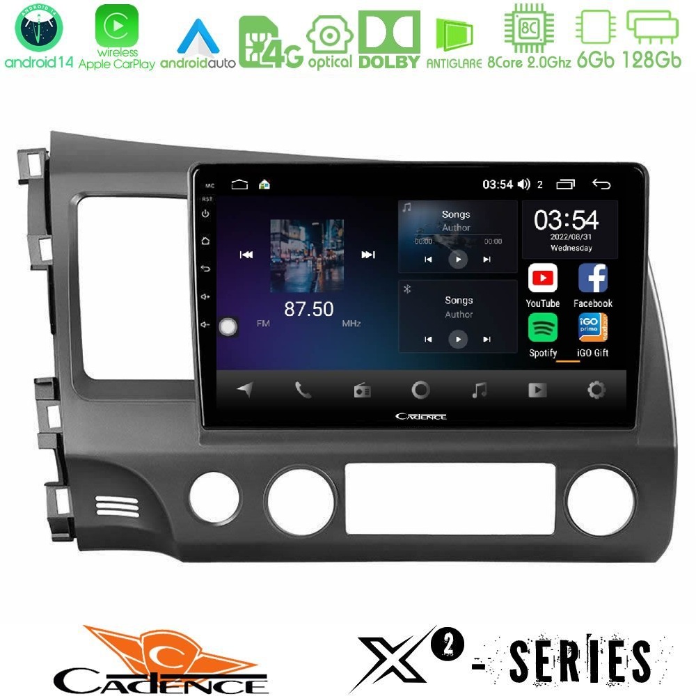 Cadence X2 Series 8Core Android14 6+128GB Honda Civic 2006-2011 Navigation Multimedia Tablet 10"