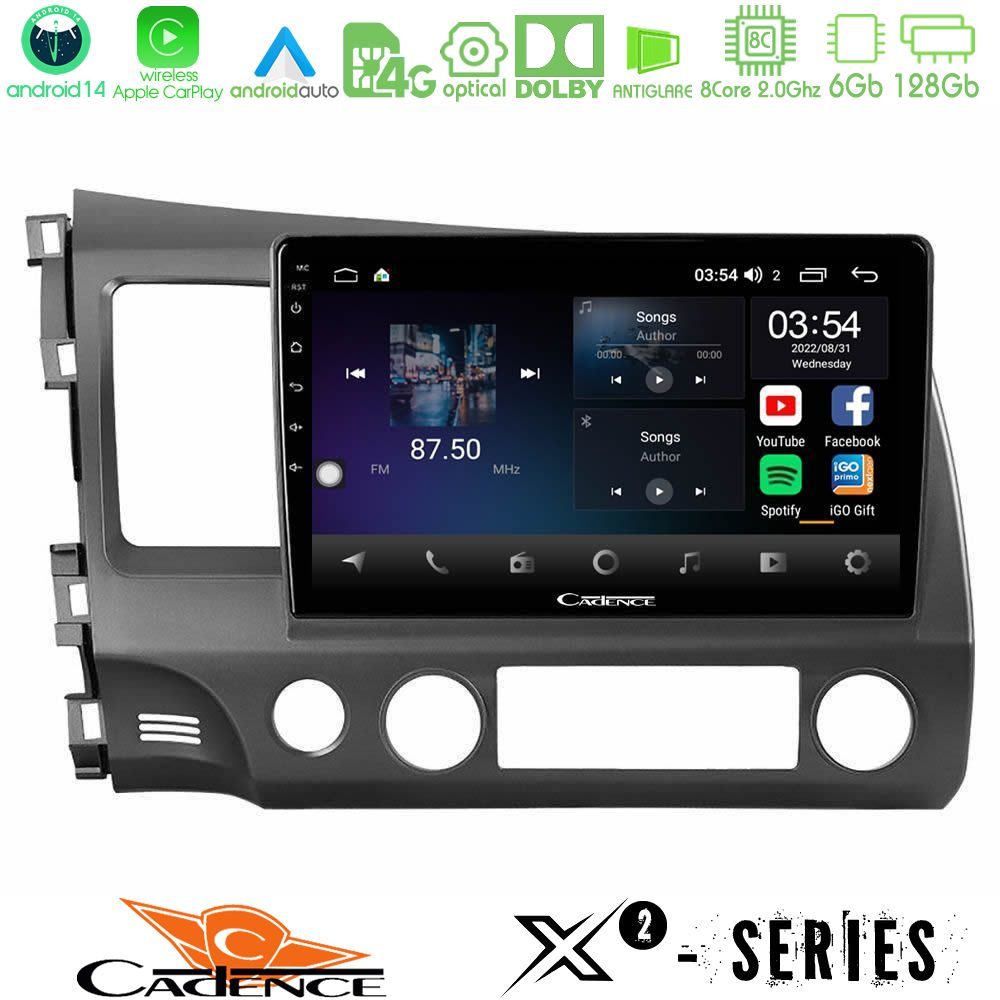 Cadence X2 Series 8Core Android14 6+128GB  Honda Civic 2006-2011 Navigation Multimedia Tablet 9"