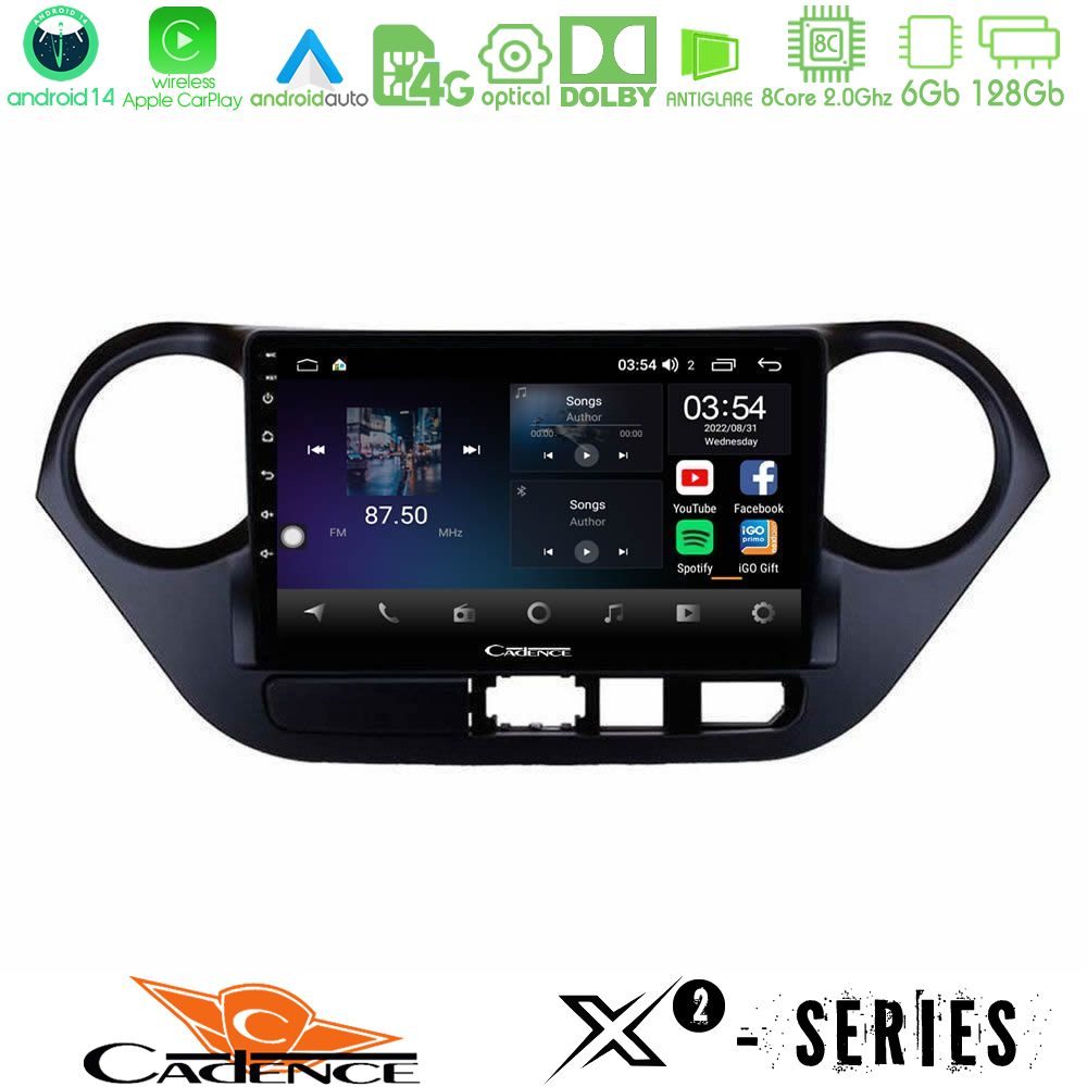 Cadence X2 Series 8Core Android14 6+128GB Hyundai i10 2014-2020 Navigation Multimedia Tablet 9"