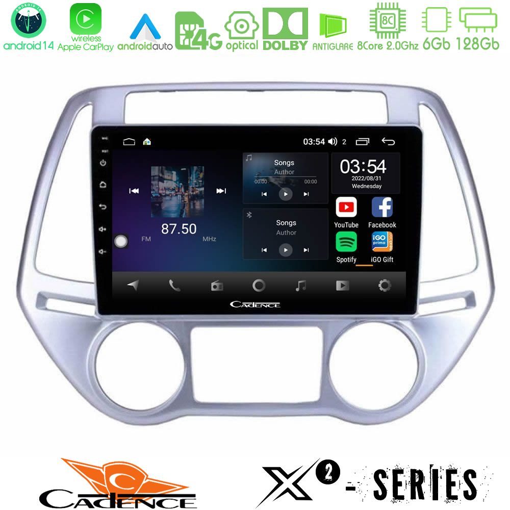 Cadence X2 Series 8Core Android14 6+128GB Hyundai i20 2012-2014 Navigation Multimedia Tablet 9"