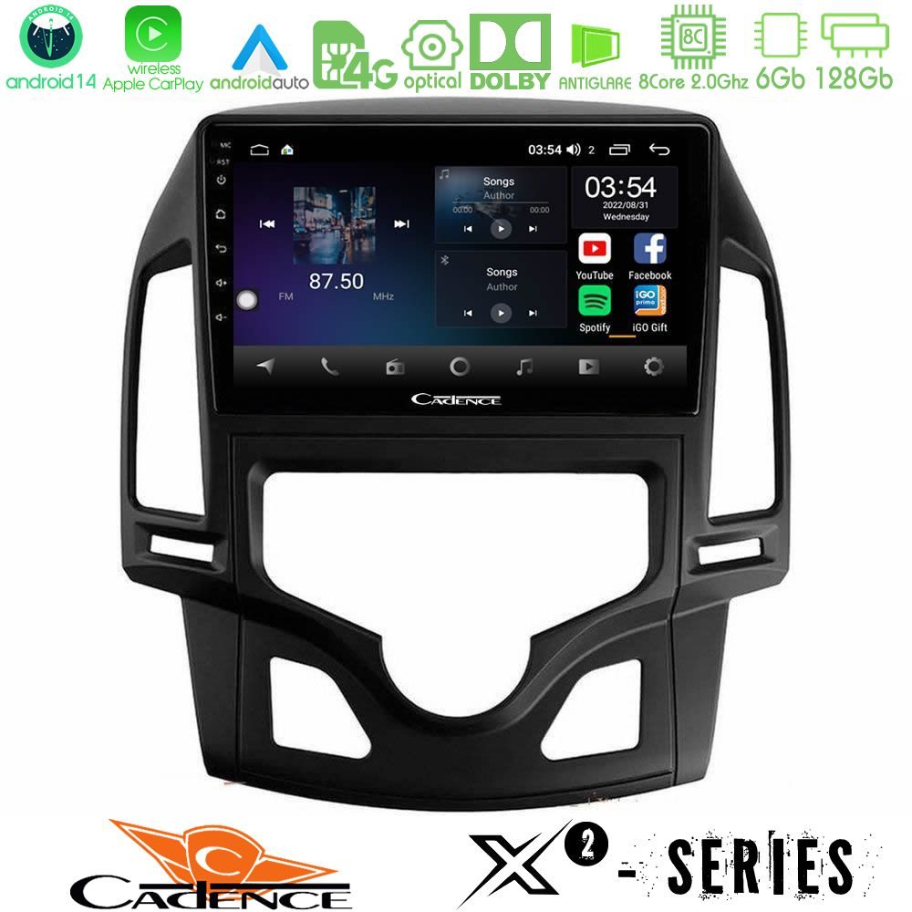 Cadence X2 Series 8Core Android14 6+128GB Hyundai i30 2007-2012 Auto A/C Navigation Multimedia Tablet 9"