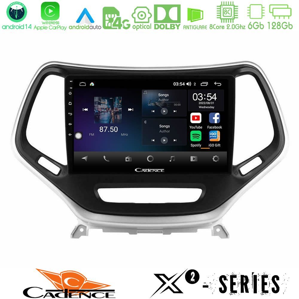 Cadence X2 Series 8Core Android14 6+128GB  Jeep Cherokee 2014-2019 Navigation Multimedia Tablet 9" (Ασημί Χρώμα)