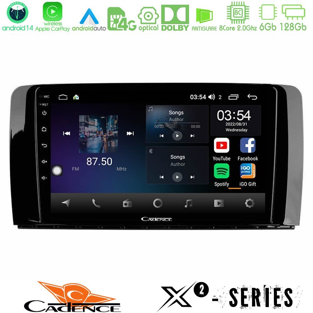Cadence X2 Series 8Core Android14 6+128GB Mercedes R Class Navigation Multimedia Tablet 9"