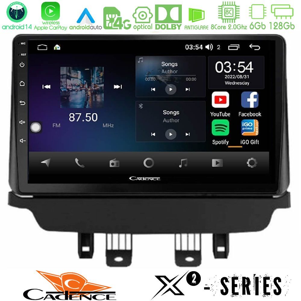 Cadence X2 Series 8Core Android14 6+128GB Mazda 2 2014-2021 Navigation Multimedia Tablet 9"