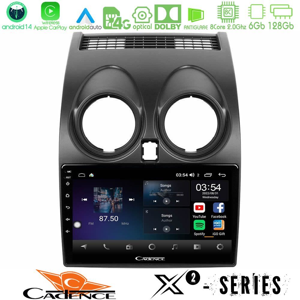 Cadence X2 Series 8Core Android14 6+128GB  Nissan Qashqai J10 Navigation Multimedia Tablet 9"