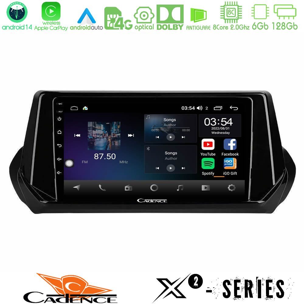 Cadence X2 Series 8Core Android14 6+128GB  Peugeot 208 2019-2023 Navigation Multimedia Tablet 9"