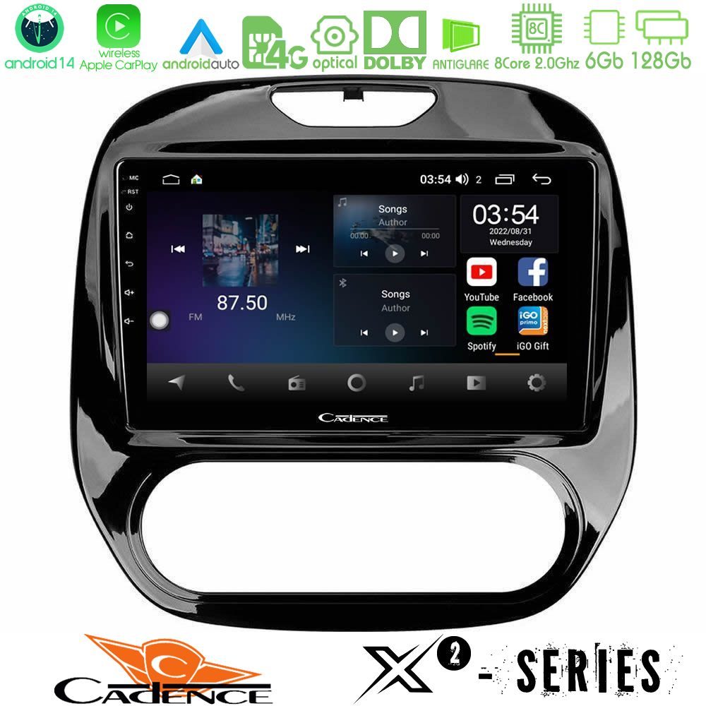 Cadence X2 Series 8Core Android14 6+128GB  Renault Captur 2013-2019 (Manual AC) Navigation Multimedia Tablet 9"