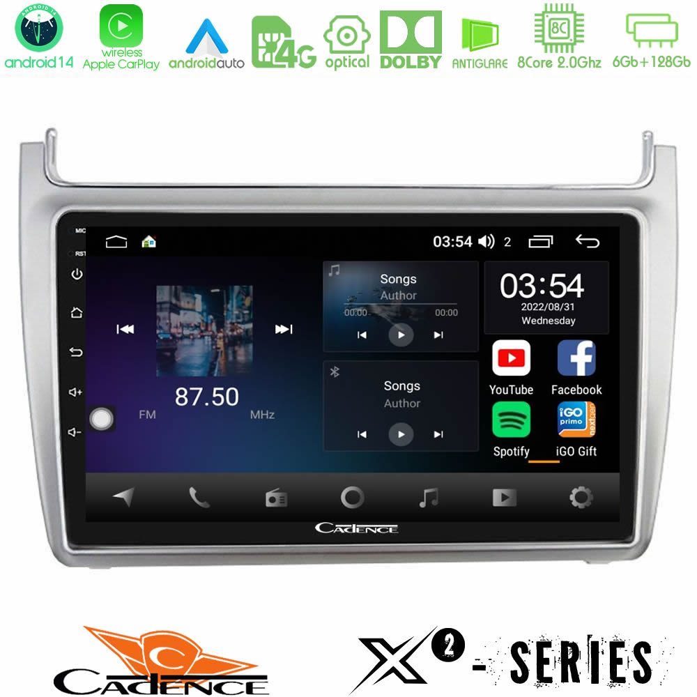 Cadence X2 Series 8Core Android14 6+128GB Vw Polo 2014-2017 Navigation Multimedia Tablet 9" (Silver)