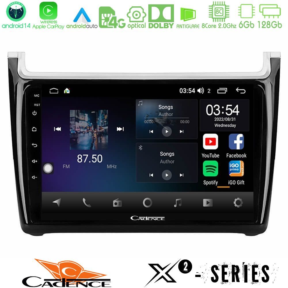 Cadence X2 Series 8Core Android14 6+128GB Vw Polo Navigation Multimedia Tablet 9"