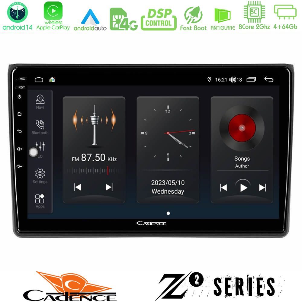 Cadence Z2 Series 8Core Android14 4+64GB  Audi A4 B7 Navigation Multimedia Tablet 9" Με Carplay & Android Auto