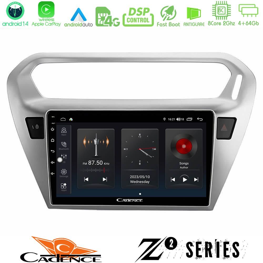 Cadence Z2 Series 8Core Android14 4+64GB  Citroën C-Elysée / Peugeot 301 Navigation Multimedia Tablet 9" Με Carplay & Android Auto