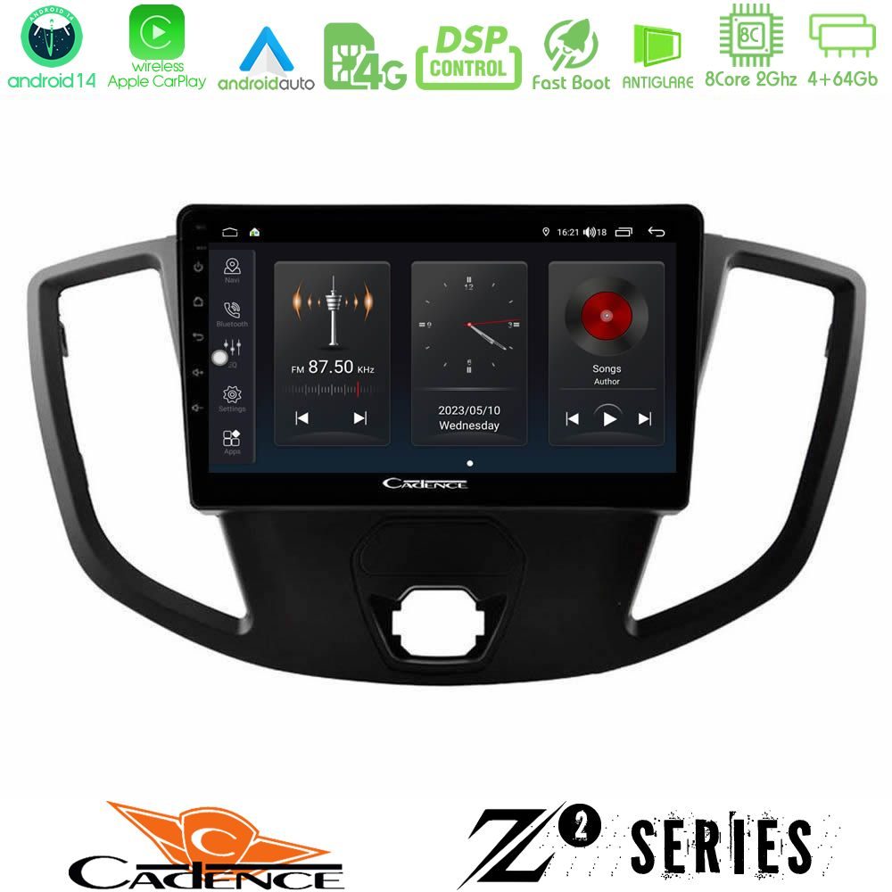 Cadence Z2 Series 8Core Android14 4+64GB  Ford Transit 2014-> Navigation Multimedia Tablet 9" Με Carplay & Android Auto