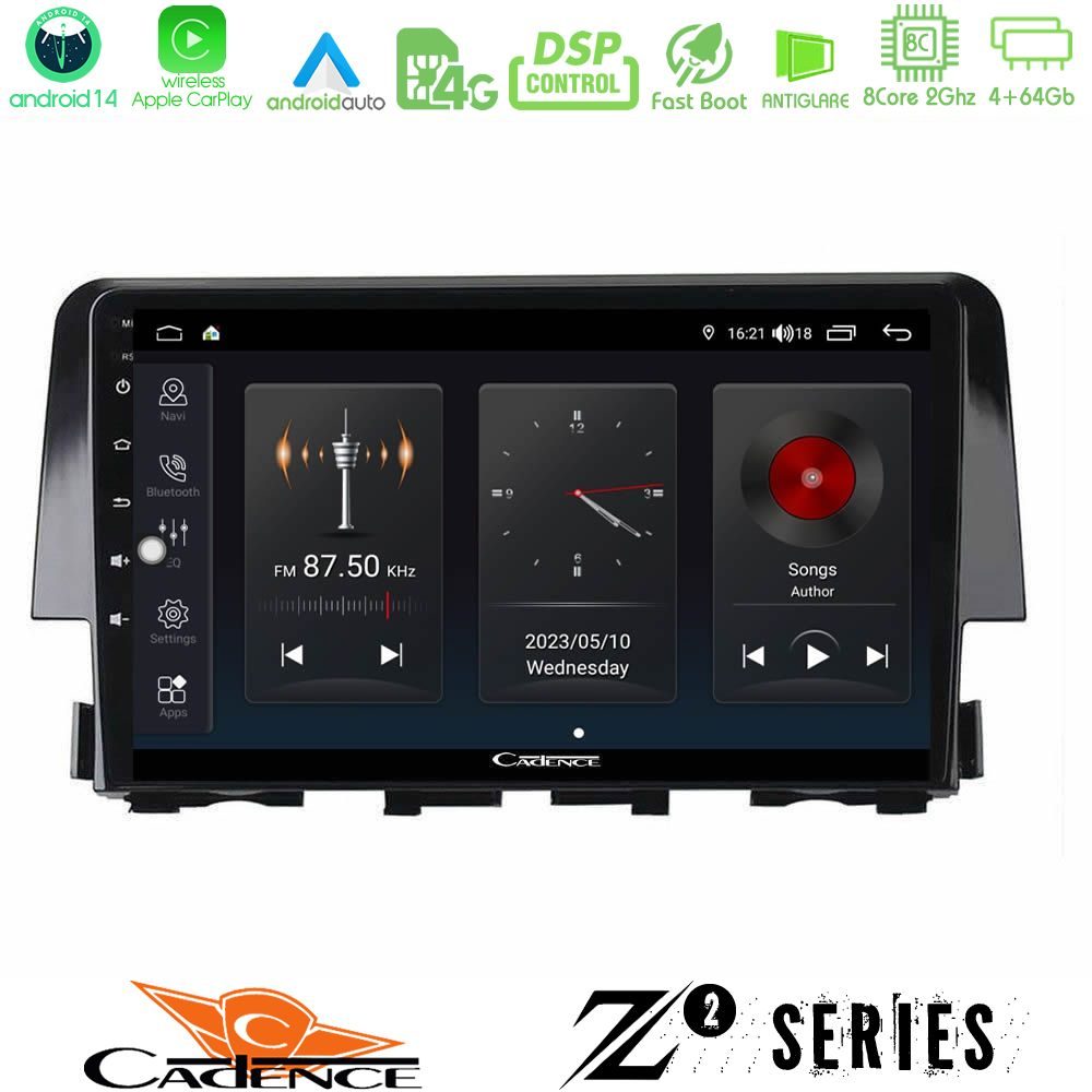Cadence Z2 Series 8Core Android14 4+64GB Honda Civic 2016-2020 Navigation Multimedia Tablet 9" Με Carplay & Android Auto