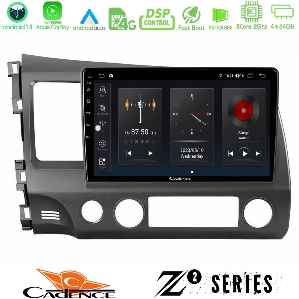 Cadence Z2 Series 8Core Android14 4+64GB Honda Civic 2006-2011 Navigation Multimedia Tablet 10" Με Carplay & Android Auto