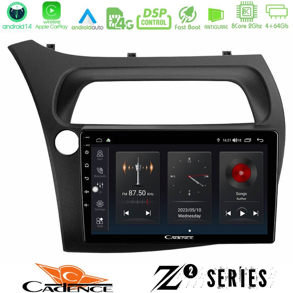 Cadence Z2 Series 8Core Android14 4+64GB Honda Civic Hatchback 2006-2011 Navigation Multimedia Tablet 9" Με Carplay & Android Auto