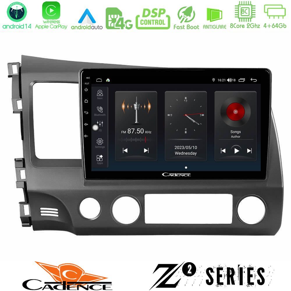 Cadence Z2 Series 8Core Android14 4+64GB  Honda Civic 2006-2011 Navigation Multimedia Tablet 9" Με Carplay & Android Auto