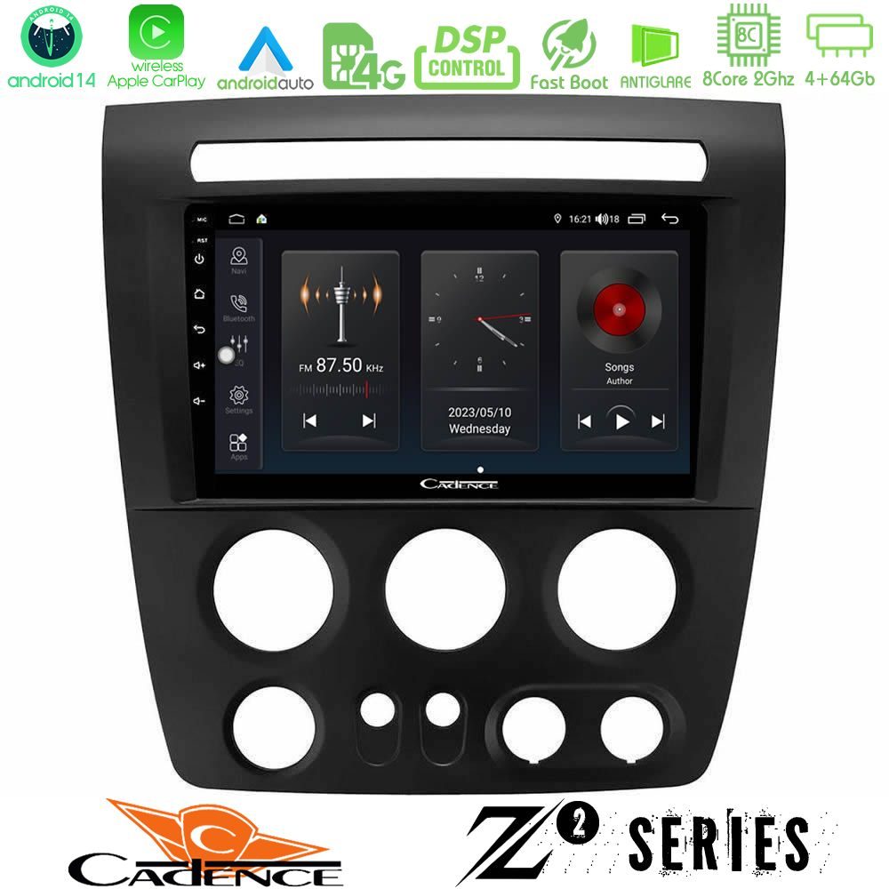 Cadence Z2 Series 8Core Android14 4+64GB Hummer H3 2005-2009 Navigation Multimedia Tablet 9" Με Carplay & Android Auto