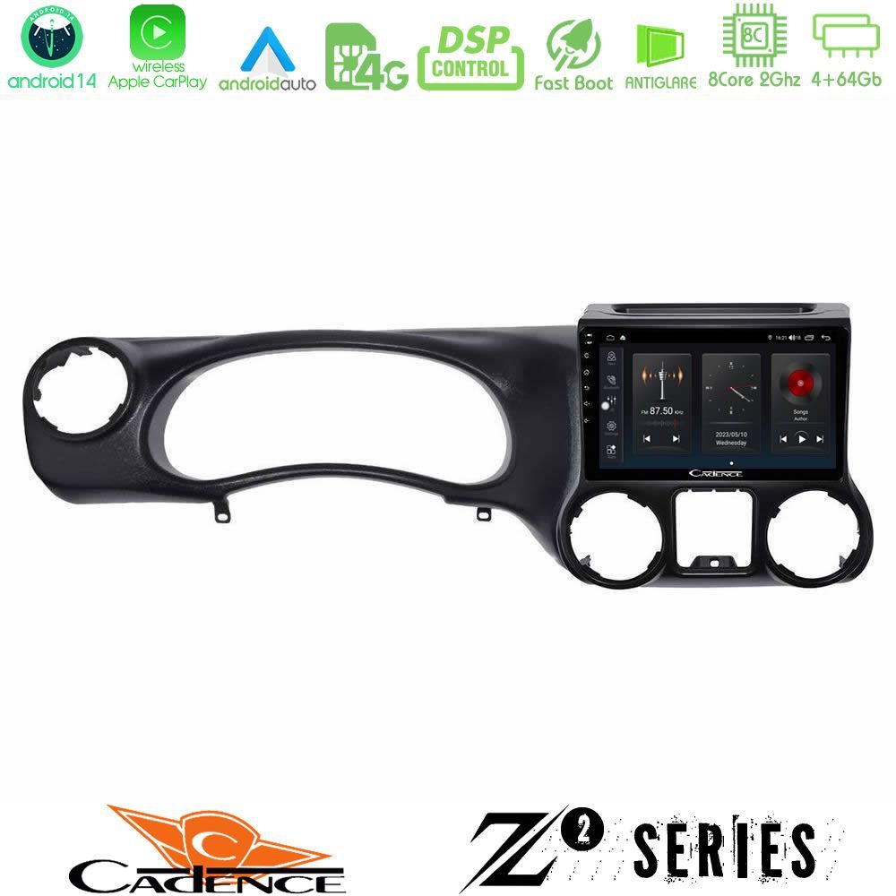 Cadence Z2 Series 8Core Android14 4+64GB Jeep Wrangler 2011-2014 Navigation Multimedia Tablet 10" Με Carplay & Android Auto